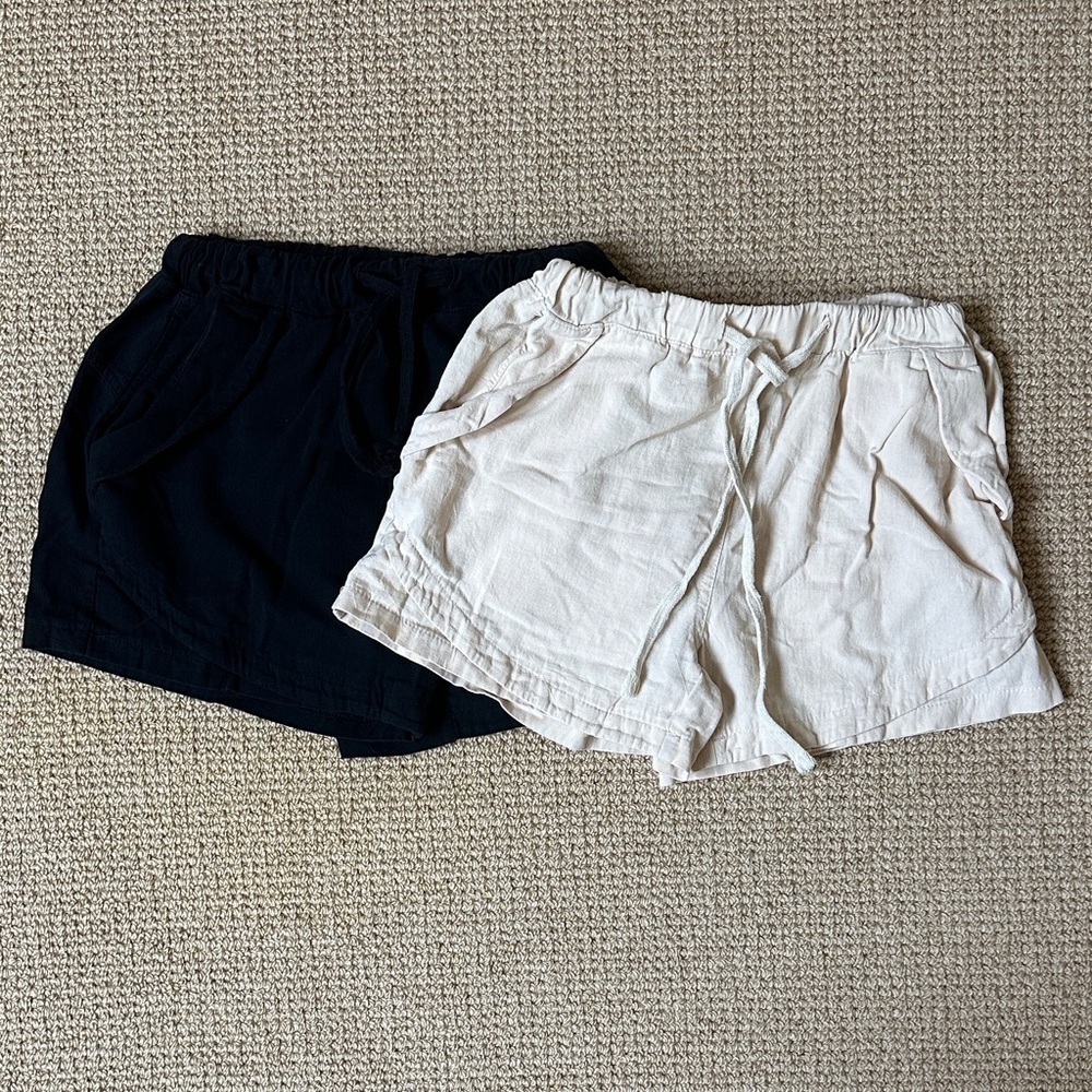 Black and Cream Cotton and Linen Casual Shorts Set